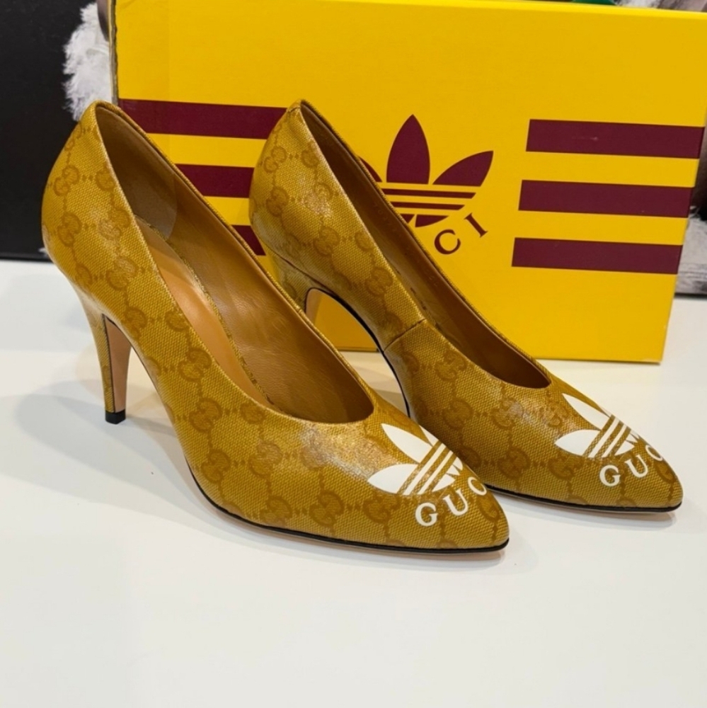 Gucci x adidas Pointed-Toe Heels with White Logo